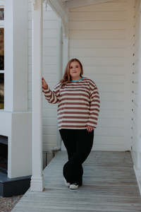 Xxl 26: Oversized Tee LS - Brown Stripe/Cornflour