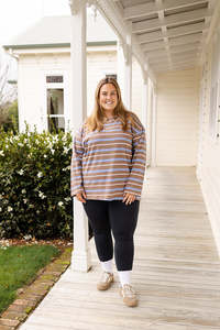 Xxs 14: Oversized Tee LS - Brown/Cornflour/White