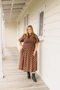Maddie Dress - Brown Polka