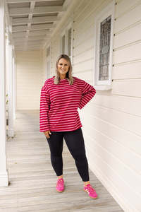 June Collection Two: Oversized Tee LS - Wildberry Stripe