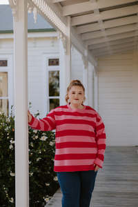 Oversized Sweater - Red/Pink Stripe