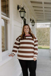 Xxs 14: Oversized Sweater - Brown Stripe/Pink