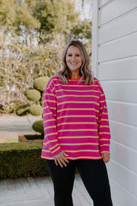 Xxs 14: Oversized Tee LS - Pink/Orange/White