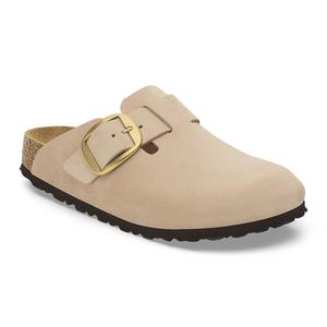 Flats: BIRKENSTOCK BOSTON BIG BUCKLE NUBUCK SANDCASTLE