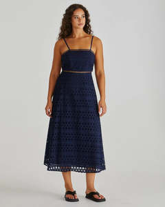 SASS KALI BRODERIE DRESS NAVY