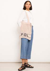 Handbags: POL KNIT TOTE NATURAL