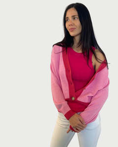 Knitwear: TATANO CONTRAST CARDI PEONY/ROSE