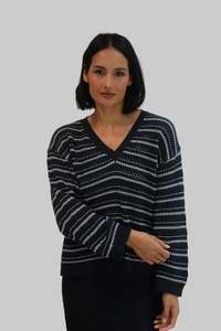 Knitwear: TATANO TRELLIS V NECK INK/WHITE