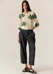 POL LASK DAISY CARDIGAN ECRU/GREEN