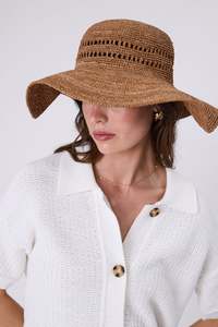Scarves: MARLOW MYKONOS WIDE BRIM HAT TEA