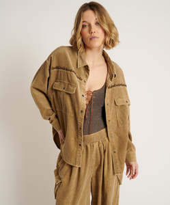 One Teaspoon: ONE TEASPOON CAMEL CORDRUOY STUDDED DARIA SHACKET