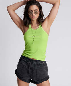 One Teaspoon: ONETEASPOON CYBER LIME OTS LOGO SINGLET
