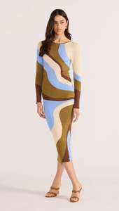 MINK PINK HANNA INTARSIA KNIT MIDI DRESS
