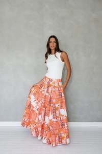 MAZU NEVER BE MAXI SKIRT ORANGE FLORAL