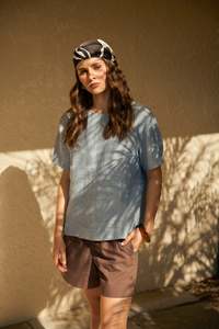 Marlow: MARLOW SABLE LINEN TOP BLUE SMOKE