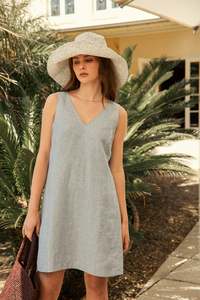 MARLOW LUNA LINEN DRESS BLUE SMOKE
