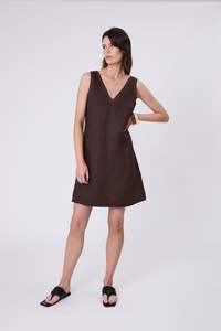 Marlow: MARLOW LUNA LINEN DRESS CAROB