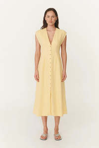 Rowie The Label: ROWIE MIRA LINEN MIDI DRESS LEMON