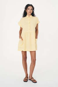 ROWIE GINA LINEN MINI DRESS LEMON