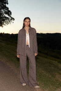 ROWIE CARLOTTA LINEN WIDE PANTS BROWN STRIPE