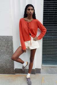 Rowie The Label: ROWIE MARCIA BOW CARDIGAN APPLE RED