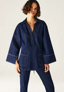 MOS THE LABEL SONIA DENIM TUNIC TOP DEEP INDIGO