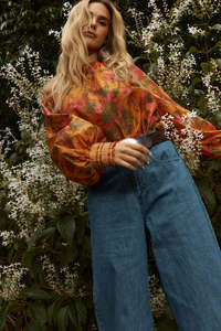 FATE + BECKER PANAMA TOP ORANGE FLORAL