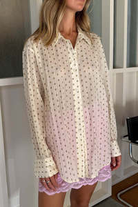 ROWIE RAMONA SILK LONG SLEEVE SHIRT VANILLA SPOT