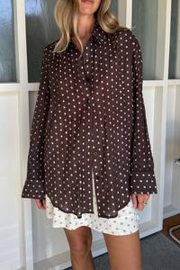 ROWIE RAMONA SILK LONG SLEEVE SHIRT CACAO SPOT
