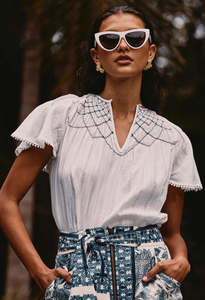 Once Was: ONCE WAS ST LUCIA FLUTTER SLEEVE TOP IVORY