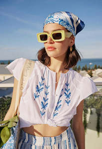 ONCE WAS FLUTTER SLEEVE TOP WHITE