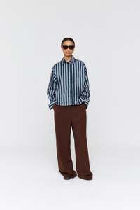 Ricochet: RICOCHET BOTIC SHIRT BROWN + COBALT NARROW STRIPE