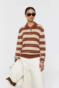 RICOCHET NOE POLO COCOA + WHITE + BEIGE STRIPE