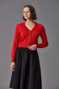 STANDARD ISSUE MERINO V NECK CARDIGAN RIBBON