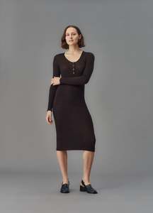 Standard Issue: STANDARD ISSUE MERINO HENLEY DRESS UMBER
