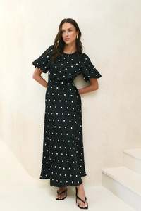 STORIES BE TOLD STAGE BLACK POLKA DOT MAXI DRESS
