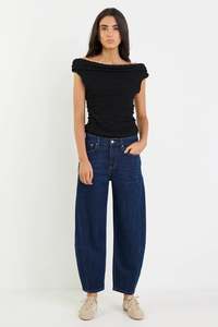 AMONG THE BRAVE GRADUATE DARK BLUE STRETCH BARREL JEANS