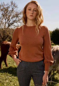 Once Was: ONCE WAS EASTYN BRAIDED NECK KNIT TAWNY