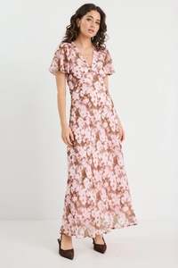 Dresses Jumpsuits: AMONG THE BRAVE CHARIOT BLUSH CHOCOLATE FLORAL BIAS FLARED MAXI DRESS