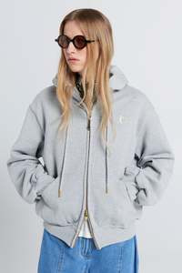 KAREN WALKER RUNAWAY GIRL CROPPED OVERSIZED HOODIE GREY MARLE