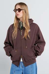 KAREN WALKER RUNAWAY GIRL CROPPED OVERSIZED HOODIE CHOCOLATE BROWN
