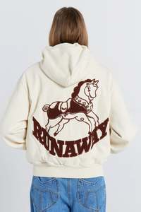 KAREN WALKER ROCKING HORSE CROPPED OVERSIZED HOODIE ECRU/MOCHA