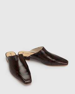 Flats: CHAOS & HARMONY SOLIS MULE TOFFEE SNAKE