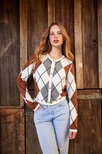 TUESDAY DIAMOND CARDI IVORY ARGYLE