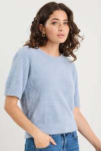 Knitwear: IVY + JACK ISSUE LIGHT BLUE FLUFFY SOFT KNIT TEE