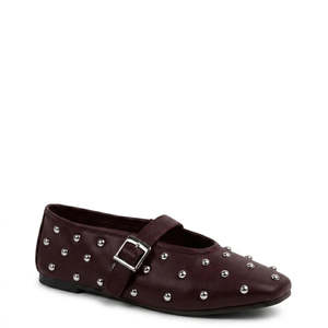Flats: KATHRYN WILSON ISA BALLET WINE CALF/SILVER STUDS
