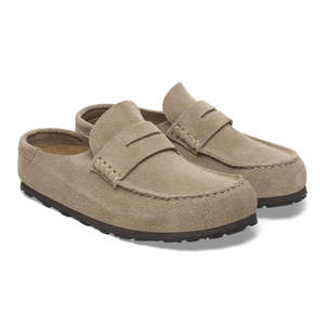Flats: BIRKENSTOCK NAPLES WRAPPED SUEDE TAUPE (REGULAR)