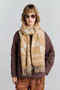 Karen Walker Eyewear: KAREN WALKER MONOGRAM JACQUARD SCARF CREAM/TAN