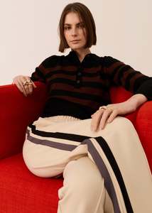 POL MEIRA STRIPE POLO KNIT BLACK/TOFFEE
