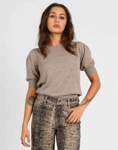 STORM SHORT SLEEVE MERINO CASHMERE SWEATER TAUPE